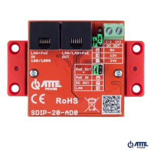 SDIP-20-AD0 Gigabit PoE adapter reducing voltage to 5V/12V/24V, Pout 20W 802.3af/at and PASSIVE